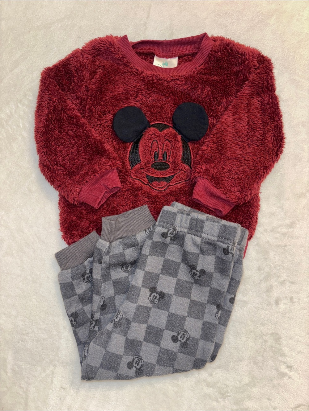 Disney Kids Burgundy Plush Mickey Mouse Sweatpants & Joggers Set